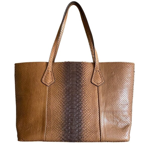 Lucchese Python Tote Bag Brown Exotic Leather Suede Lining Reptile Western Snake - Picture 10 of 13